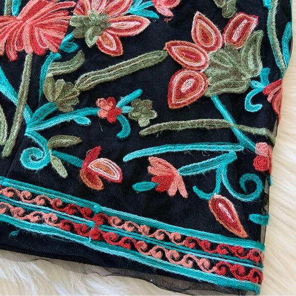 Floral Embroidered Black Mini Skirt High Waist Mini Short Boho Skirt - Picture 6 of 12